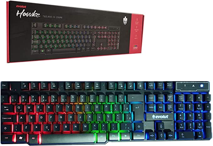 Teclado Gamer Hawke EG-206RB Com Iluminação Evolut Rainbow Back Light