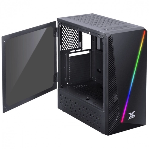 Gabinete Gamer Pyxis Com Janela Acrilica Com Dobradica Preto Frontal Com Fita Led Rgb