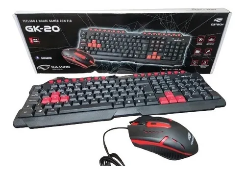 Kit Teclado E Mouse Gaming GK20 Preto C3 Tech